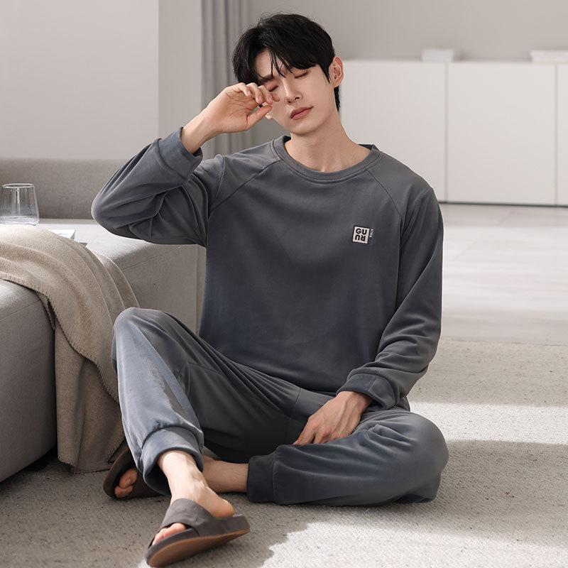 Men'S Pajamas Autumn And Winter Island Fleece Thin Fleece Men'S Spring And Autumn Large Size Coral Fleece Loungewear Set