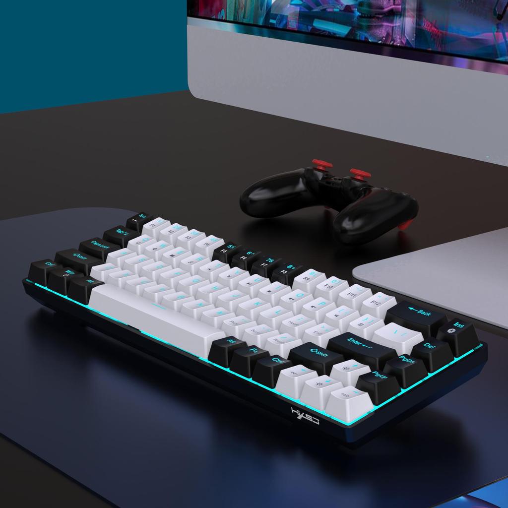 68-Key Wired Mechanical Gaming Keyboard - Hot-Swappable Blue Switches, Dual-Color Injection Keycaps, Ice Blue Backlight
