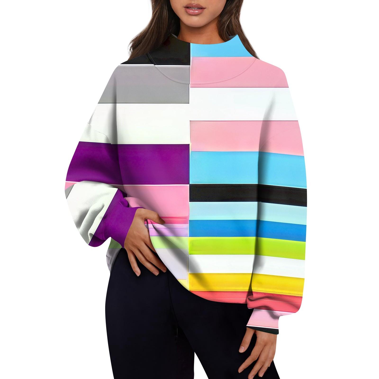 

Женская повседневная мода, удобная свободная водолазка с разноцветным принтом, длинный рукав, свитер, топы M