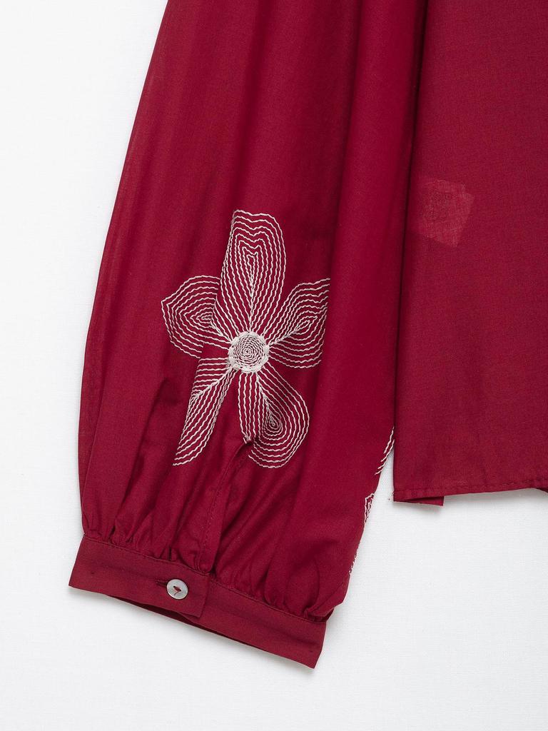 TAO P&ZA Women's Floral Embroidery Lace Trim Tie-Neck Shirt - Summer Style 3564066