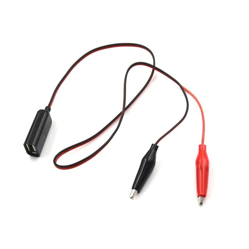 50cm Red And Black Wire Alligator Test Clips Clamp To USB Female Connector Power Adapter Supply