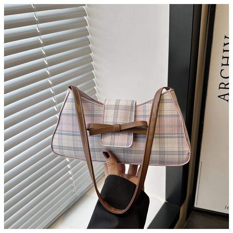 2025 summer new casual street plaid trend simple fashion one shoulder underarm messenger bag women