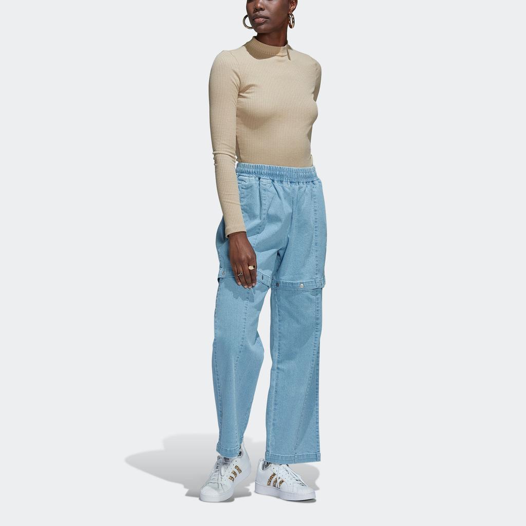 Adidas Originals Three Stripes Denim Removable Leg Casual Sports Jeans Women Jeans Gray Blue HT8170