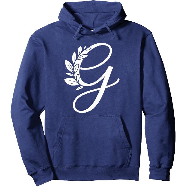 monogram name initials white letter G floral leaves graphic Pullover Hoodie