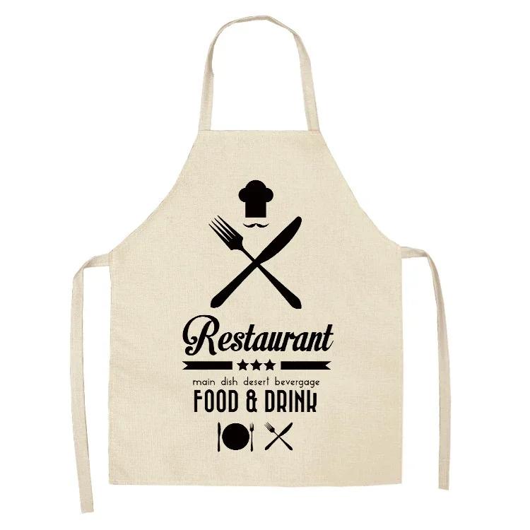 Letter Alphabet Kitchen Aprons for Women Cotton Linen Bibs Household Cleaning Pinafore Home Cooking Apron Delantal