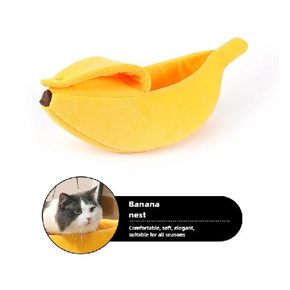 Banana Cat Bed Super Soft House Lovely Banana Boat Semi-Closed Warm Pet Bed Cat Accessories Dog Bed Banana Cushions with a Lid