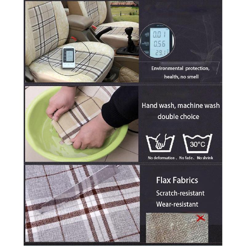 Gray Lattice Rural Style Flax Fabrics 5Seat Universal Seat Cushion For Sedan Suv