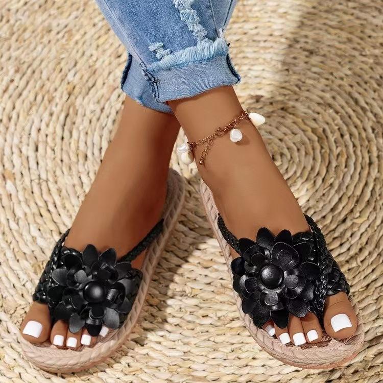 South East Asia foreign trade large size colorful flowers toe cool slippers summer new hollow woven beach women's shoes