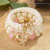 4pcs/set Ethnic Style Simulated Pearl Bracelets Adjustable Multilayer Hand Chain  For Women