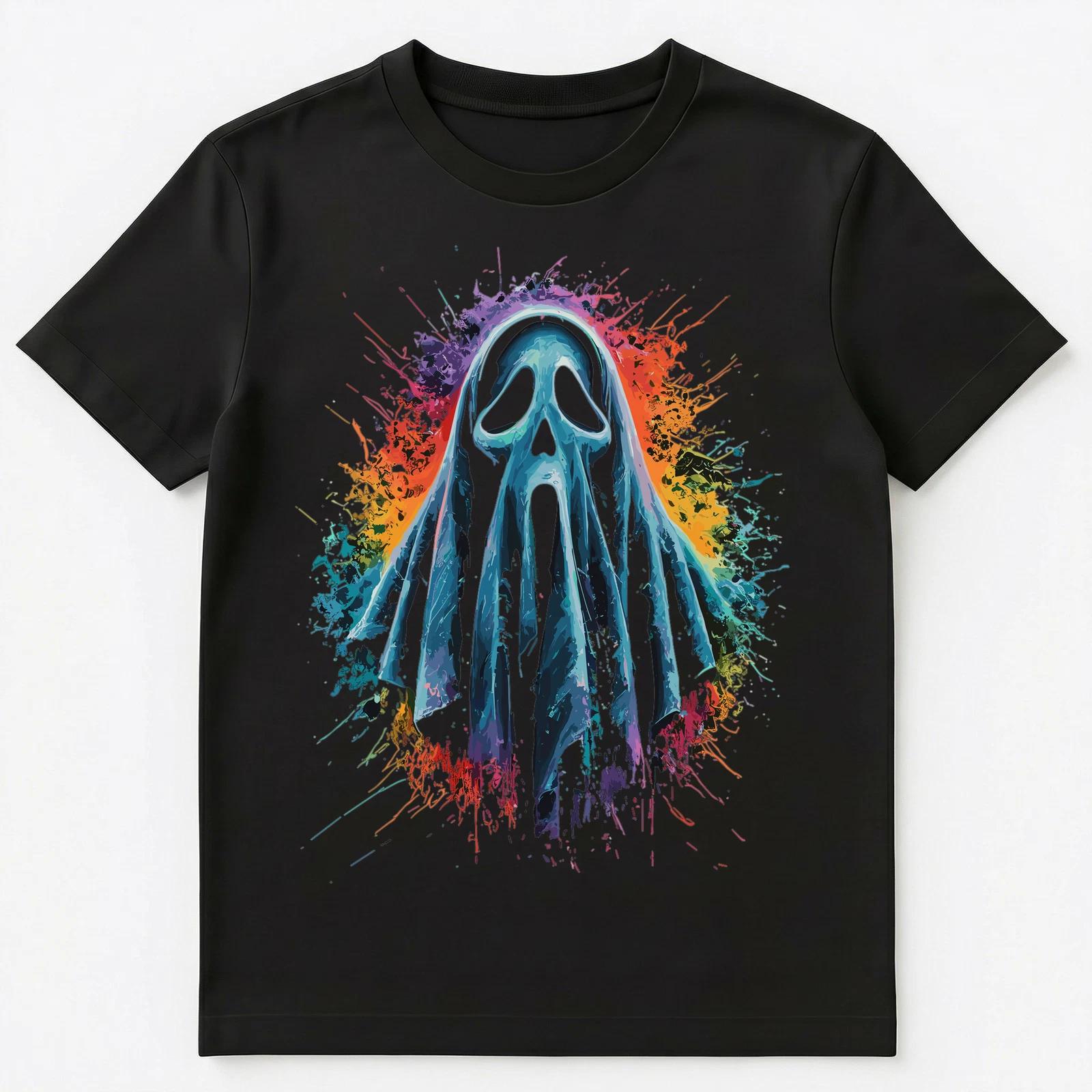 Colorful Paint Splash Ghost Art Graphic Unisex T-Shirt 3XL