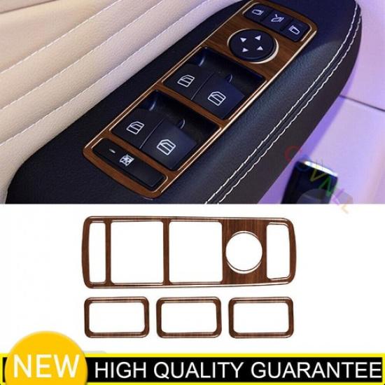 Inner Door Window Switch Lift Cover Trim For Benz C-Class 07-10 Brown Wood Grain