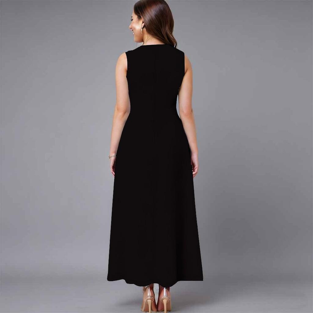 Oversized Female Sleeveless Crew Neck Dress Gentle Watercolor Flower Cluster Loose Midi Dress
