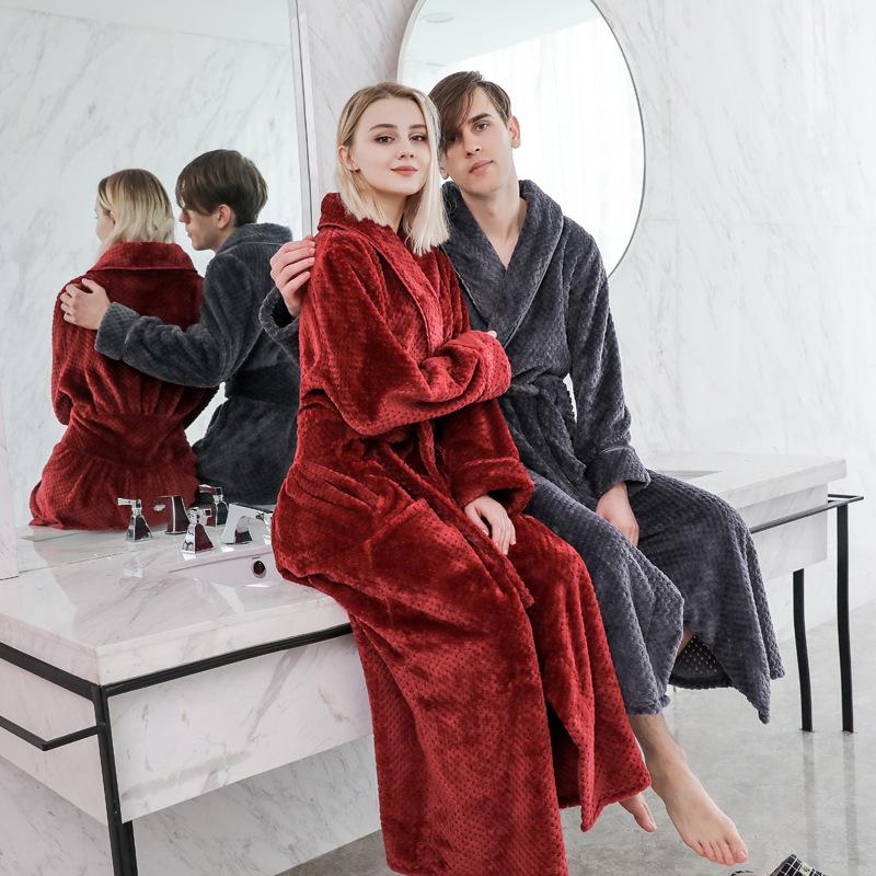 Extended Length Coral Fleece Bathrobe and Pajama Set for Men and Women - Plush, Thickened, Perfect for Winter and Autumn