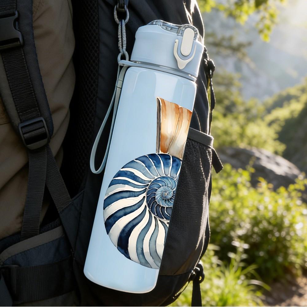 1PC Spiral Seashell Ocean Pattern 750ml Color Plastic Sports Water Bottle Leakproof Flip Straw Lid Suitable for Sports Office Home Use