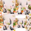 Adorable Black And White Checkered Bunny Ears Plush Doll Holding Carrot For Easter Decor