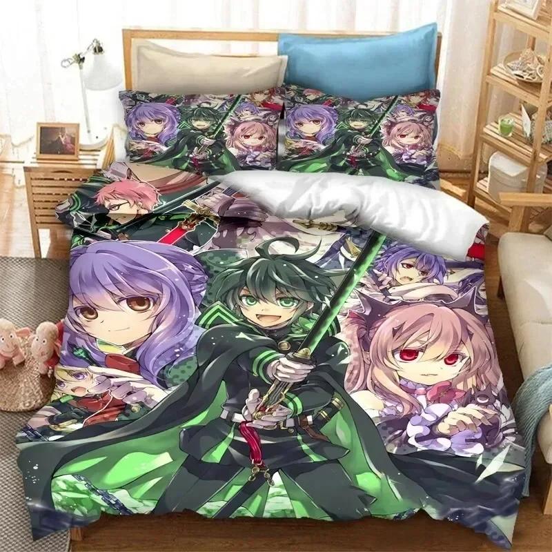

Comforter New Print Anime Seraph Of The End Mikaela Hyakuya Bedding Set With Soft Queen King Size Bedclothes Home Comforter (quilt)-EU Single(135*200cm)3pcs