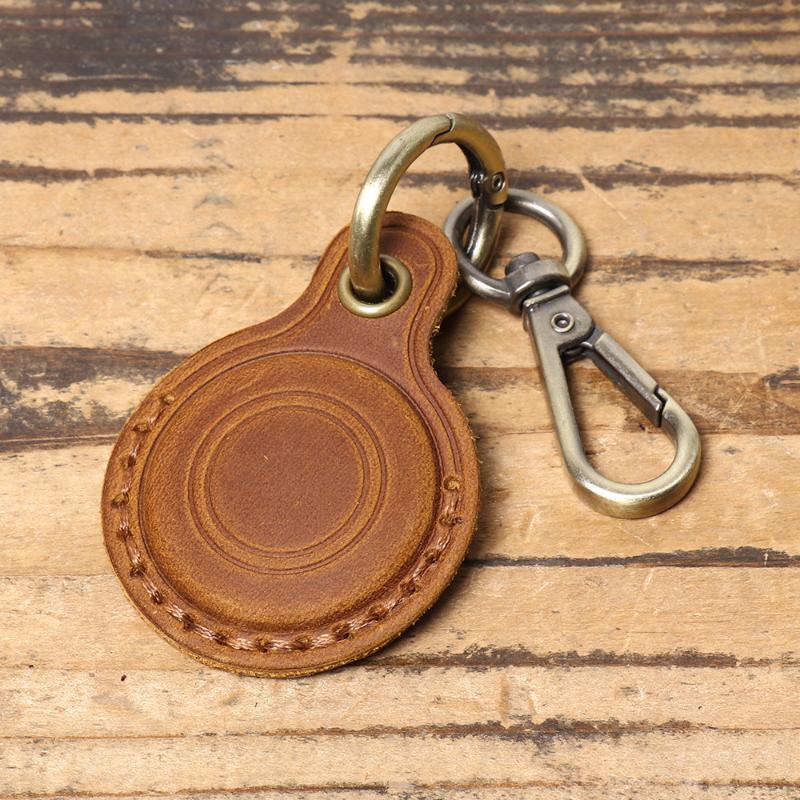 For Airtag Leather Protective Case Keychain Vintage Pets Tracker Case Anti-Loss Locator Holder Access Card Holder