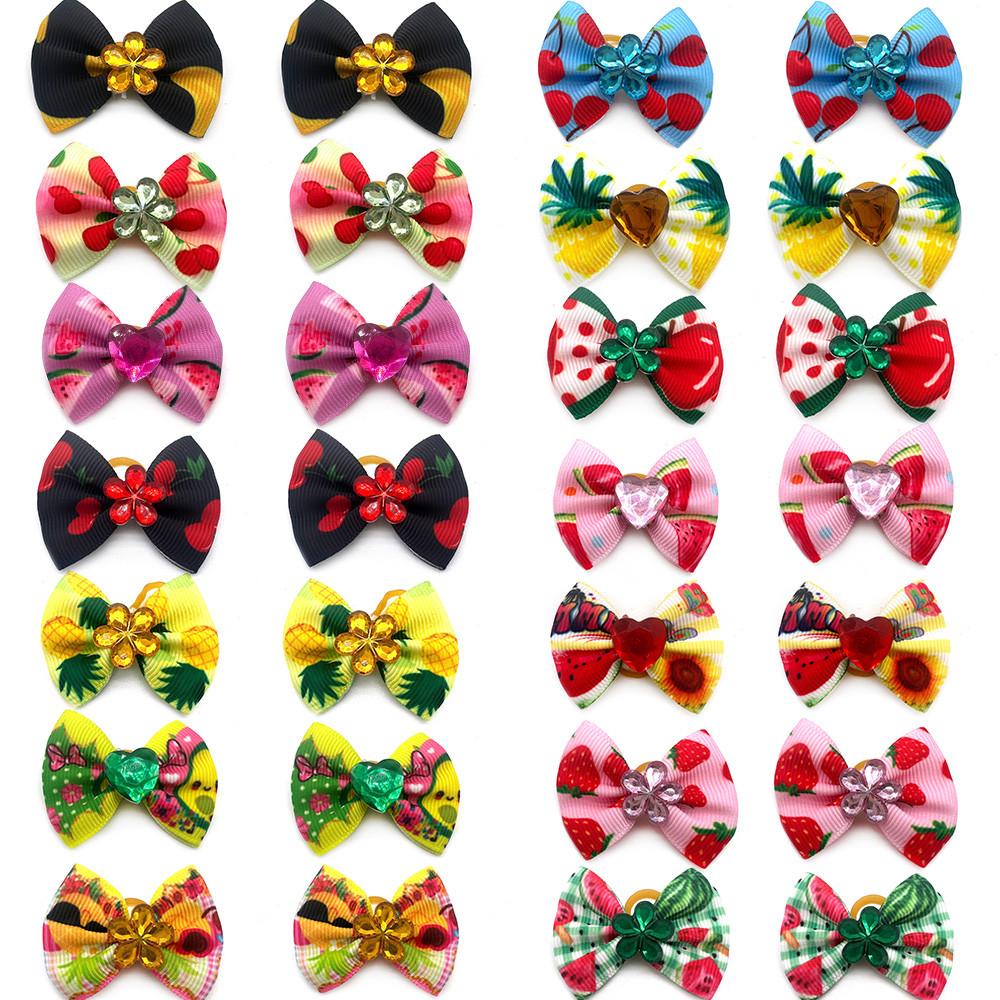 50PCS Pet Dog Grooming Accessories Summer Fruit Puppy Dog Hair Bow Rubber Bands Dog Pet Supplies Yorkshire Hair Accessories