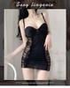 New sex underwear sexy deep v wrinkled mesh perspective temptation hot suspender nightdress set