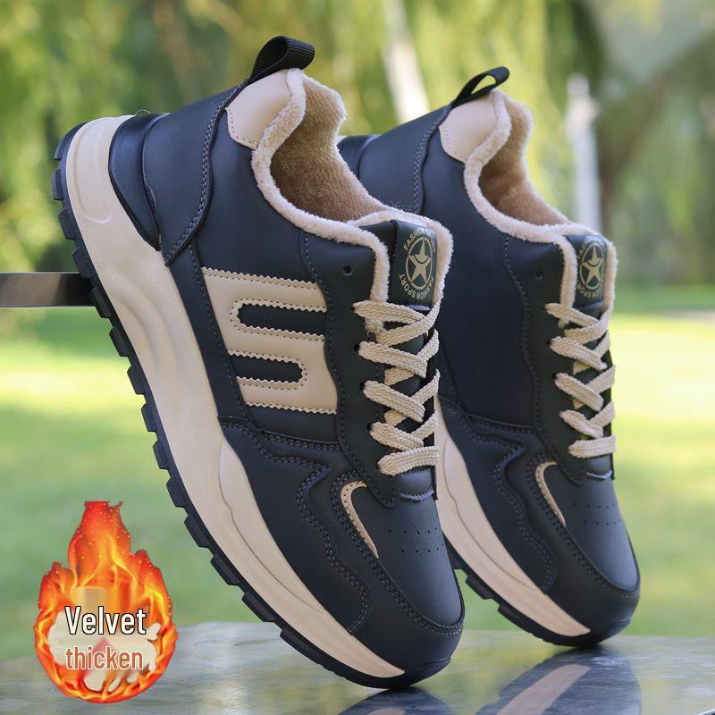 

Чоловічі водонепроникні зимові кросівки з бавовни та шкіри: Товстий вельвет, Теплі, М яка підошва, Повсякденні татові кросівки 43 Standard Size