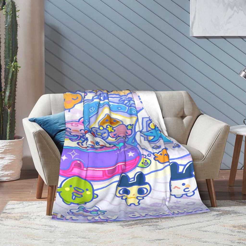 Cartoon Cute Tamagotchis Blanket Fleece Spring Autumn Multi-function Super Warm Throw Blankets for Sofa Car Bedspreads