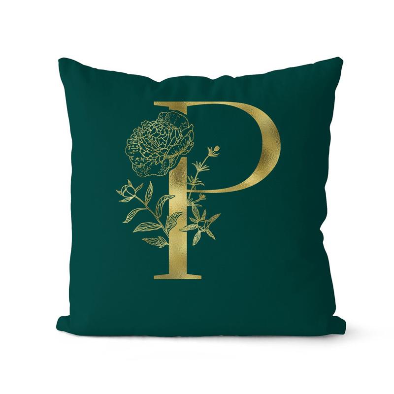 45x45cm Oro 26 Lettere Verde Federa Foglia Fiore Pianta Soggiorno Divano Ufficio Copricuscino Decorazione Casa