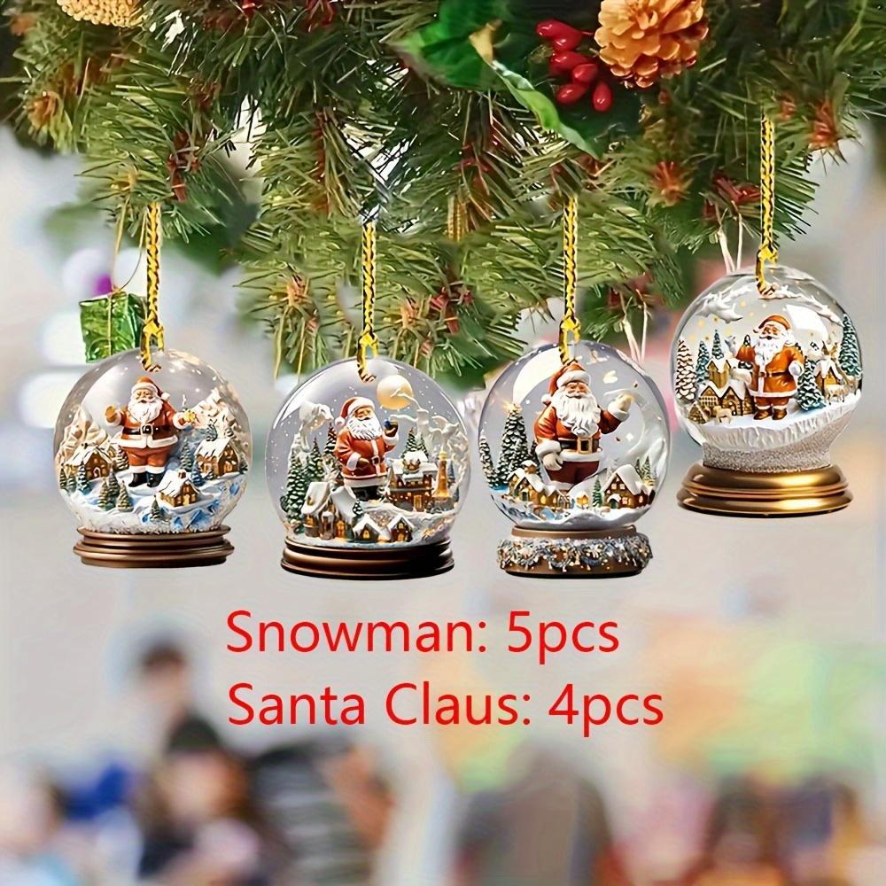 Christmas 2D Flat Mini Glass Ball Ornaments Acrylic Xmas Snowman Snowflake Imitation Glass Ball Pendant Xmas Tree Car Pendant