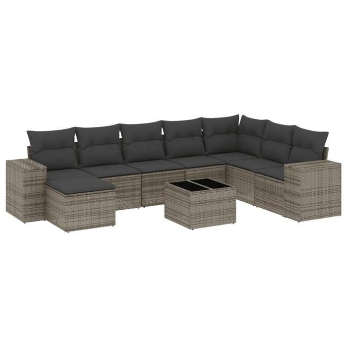 VidaXL 9 Piece Garden Lounge Set with Cushions, Patio Sofas, Patio Furniture Set, Outdoor Furniture, Grey 3222969