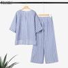 ZANZEA Women 3/4 Sleeve Blouse and Pants Summer Stripe Two Piece Suit Sets