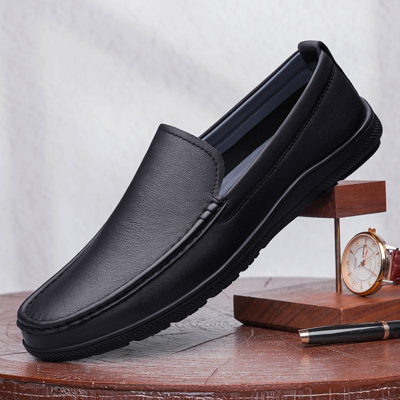 Fashion Business Mens Slip On Shoes Classic Men's Genuine Leather Loafers Casual Breathable Flat Shoes Non-Slip Comfortable Walking Shoe