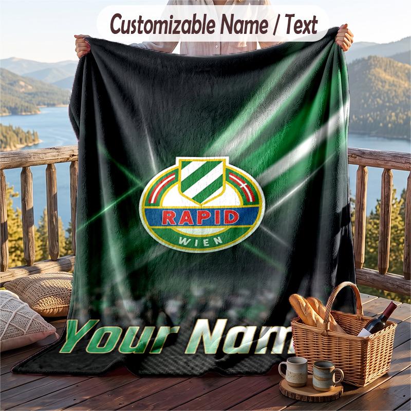 Flannel Blanket Rapid Wien FC Print Custom Name Text Soft Throw for Sofa Bed