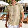 Men Striped Summer Shirt Short Sleeve Turndown Collar Button-up Shirt Casual Loose Fit Holiday Shirt for Beach Party Vacation Date