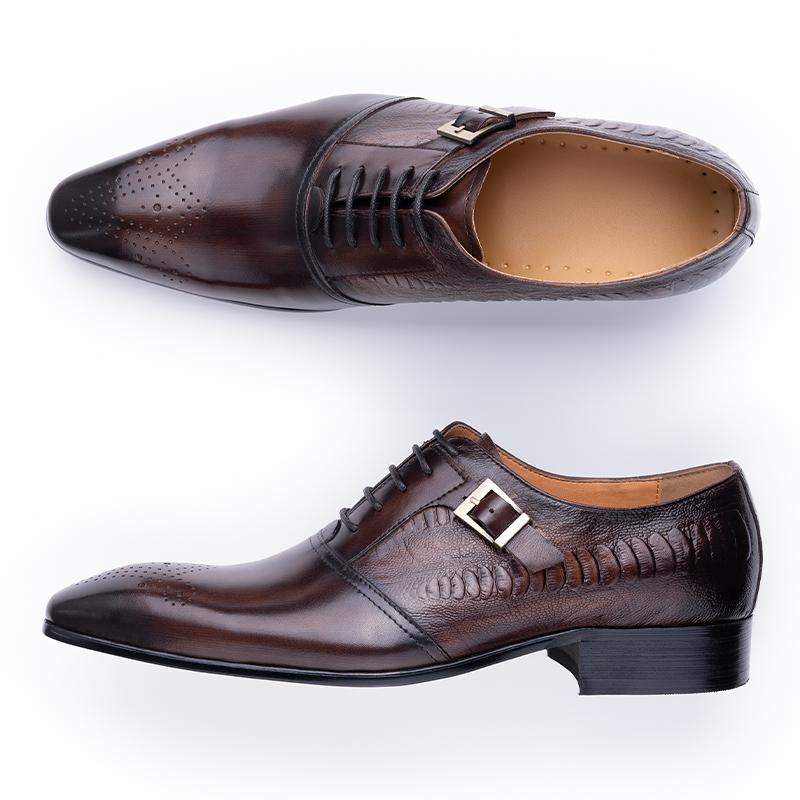 Fashion Luxury Pure Cowhide Leather Men Formal Shoes Oxford Business Office Male Dress Black Coffee Lace-up Party Wedding Handmade Shoes