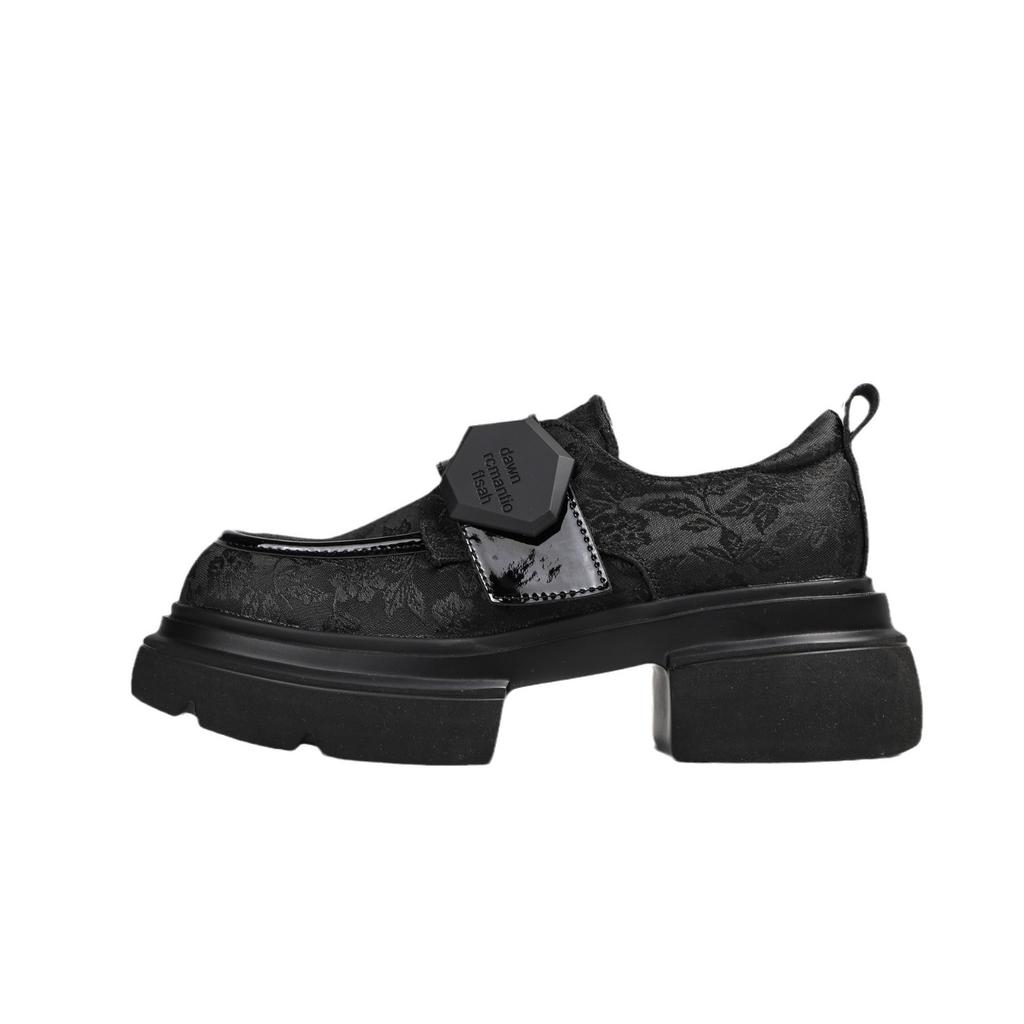 National Style Small Leather Shoes Thick Heel New Chinese Embroidered Loafers Platform Shoes Women's Single Shoes Women's 2025 Spring Women's Shoe