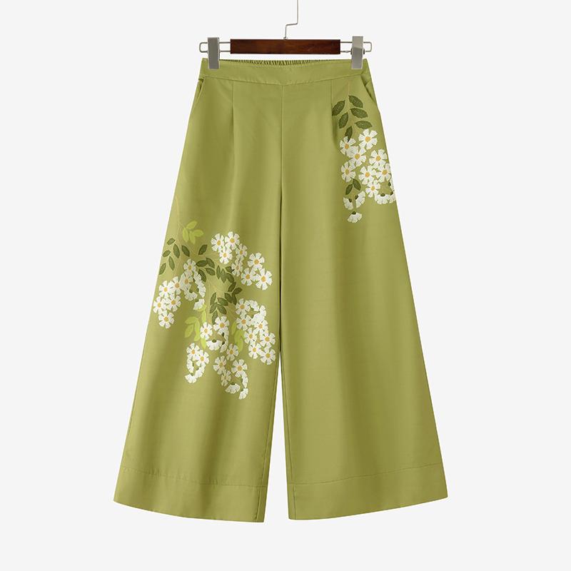 

ZANZEA Женские повседневные брюки с эластичной талией, свободного кроя, с цветочным принтом S хаки