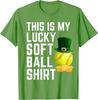 Lucky Softball St Patricks Day Graphic Tee Soft Cotton Casual Sport T-Shirt