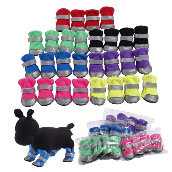 4Pcs Reflective Dog Puppy Shoes Pomeranian Teddy Bichon Soft-soled Pet Boots