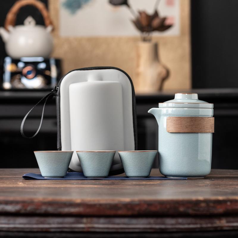 Wrapped lotus Ru kiln opening high-end travel tea set outdoor portable light luxury business commemorative gifts