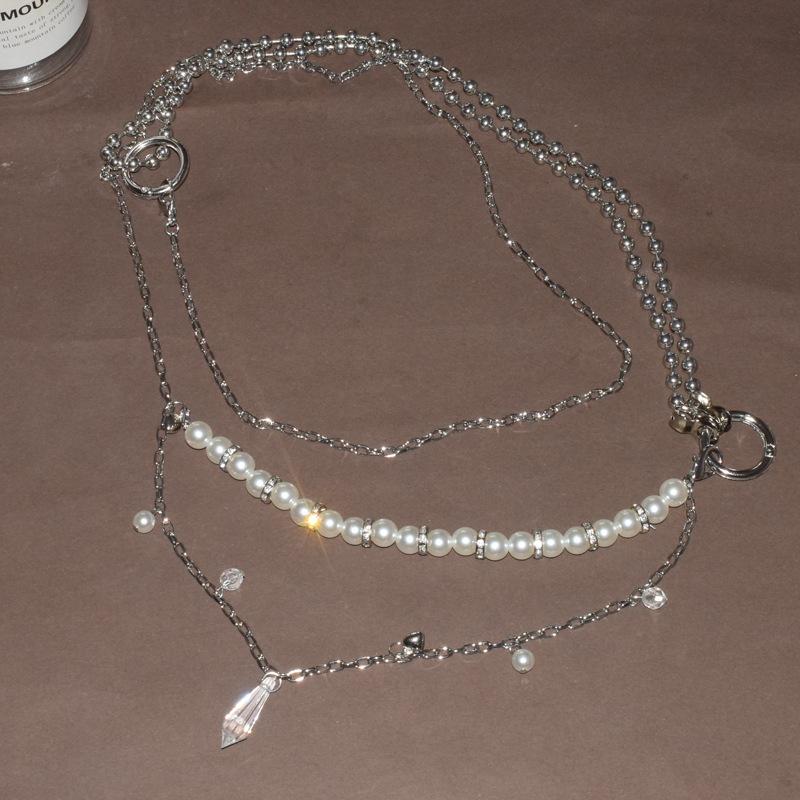 2024 New Arrival Fashion Double Layer Crystal Pendant Pearl Waist Chain for Women Hip Hop Rock Ins Style Suit Jewelry Accessory