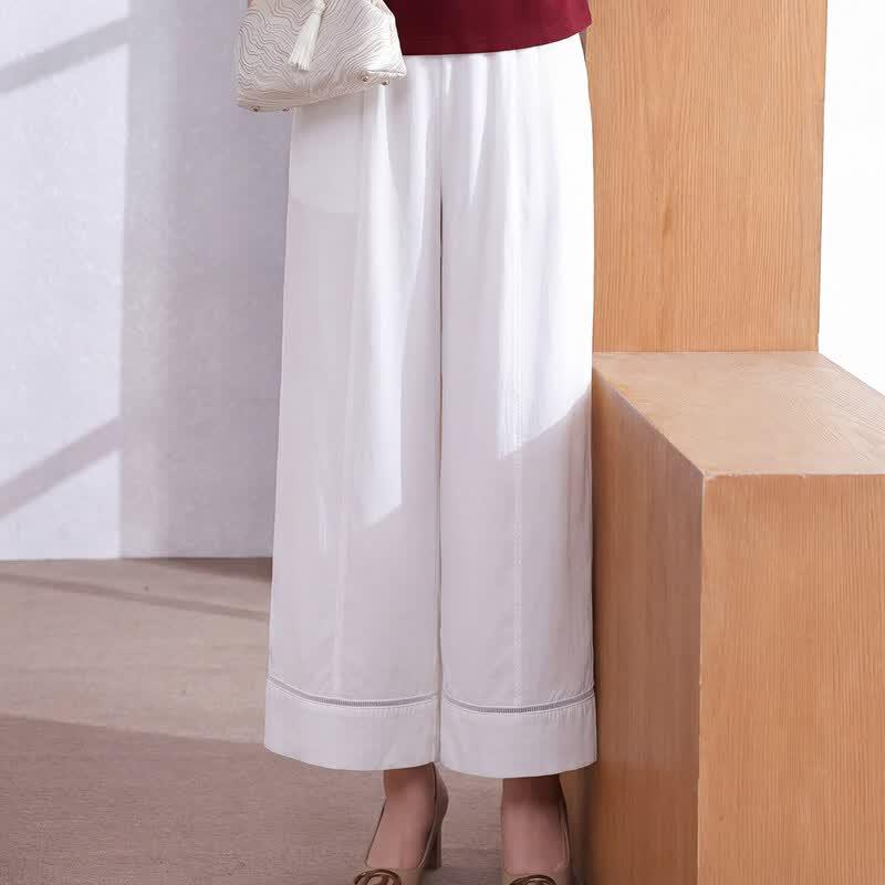 Women s Elastic Waist Cotton-Feel Wide-Leg Cropped Pants 3XL