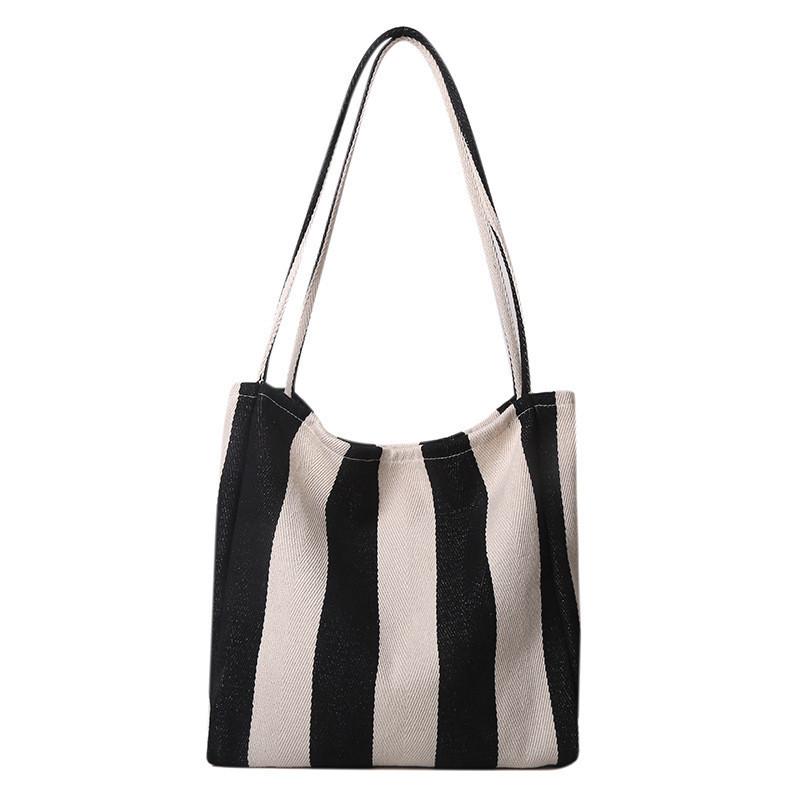 Stylish Urban Stripe Canvas Tote Bag Large Capacity Summer Shoulder Bag For Women 2022