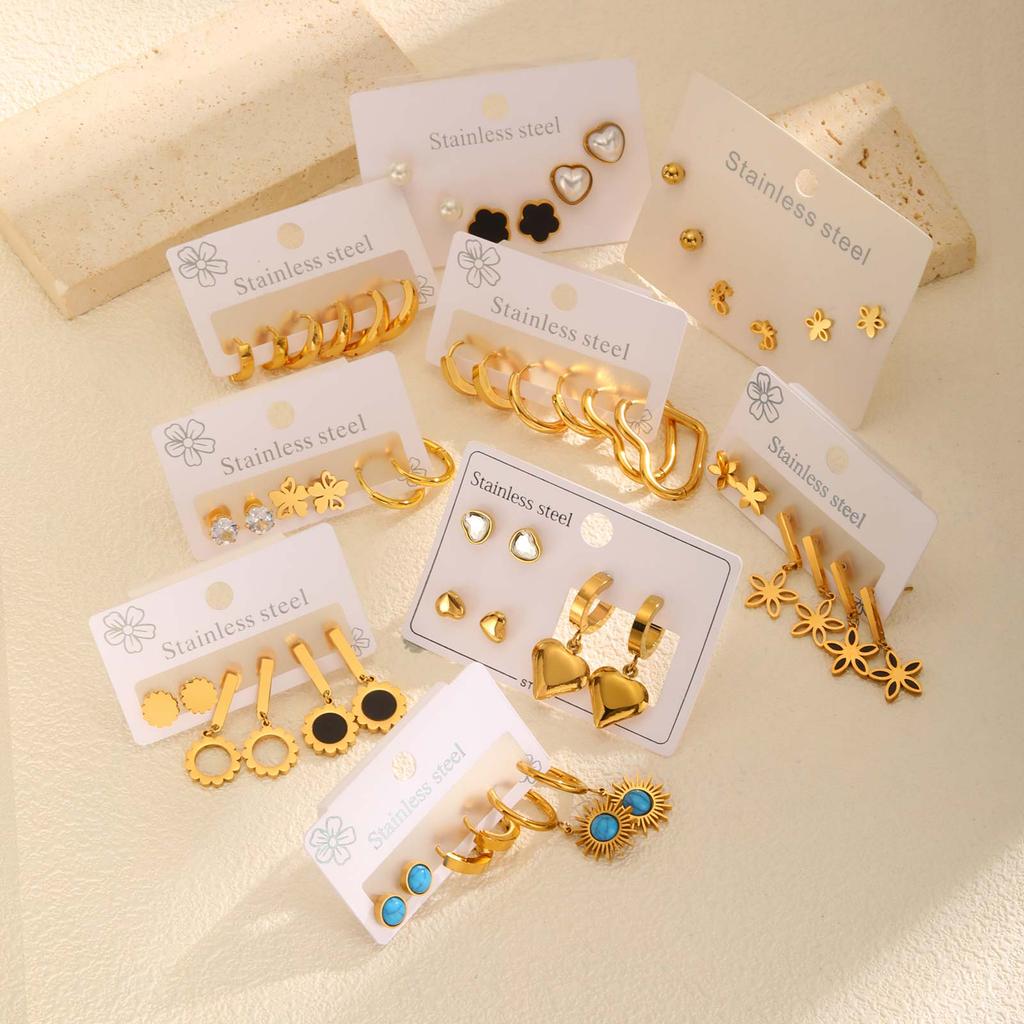 Three-piece Set of Earrings for Women, Hollow Bowknot Flower Heart Stainless Steel Stud Earrings Set Wholesale Jewelry Gift