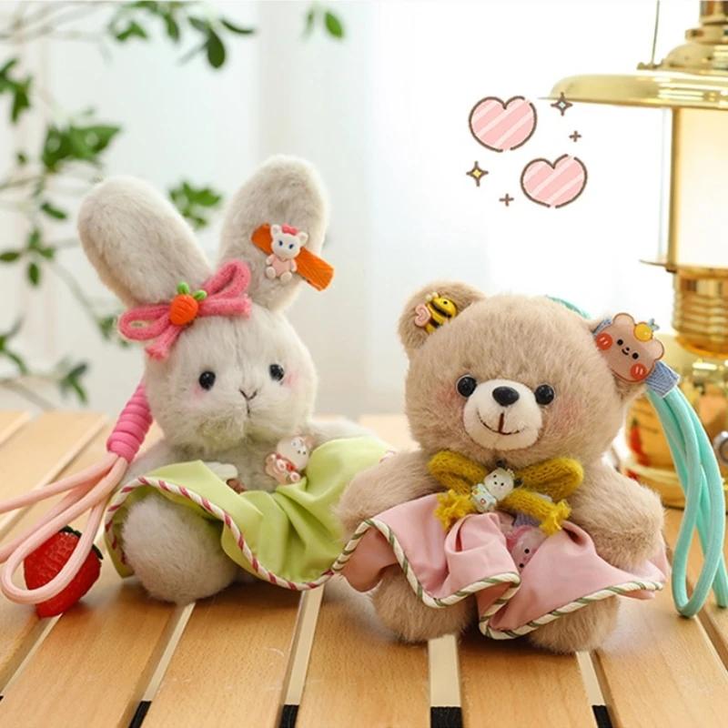 13Cm Sweet Cute Plush Bear Trinkets Rabbit Key Ring Fashion Jewelry Keychain Bag Pendant Birthday Gift Bag Decor