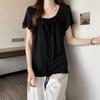 Unique and Chic Front Shoulder Straps, Super Good-looking Short-sleeved T-shirt, Summer White Thin Belly-covering Temperament Top