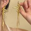 New Golden Double Butterfly Long Tassel Earrings for Women Fashionable Personalized Daily Accessory Party Jewelry Birthday Gifts