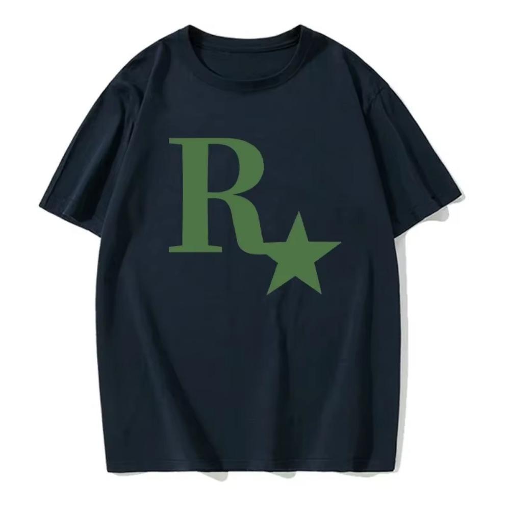 R Star Original Printed Pure Cotton T-shirt for Men and Women Same Style Couple Short Sleeved Clothes Pure Cotton Short Sleeved