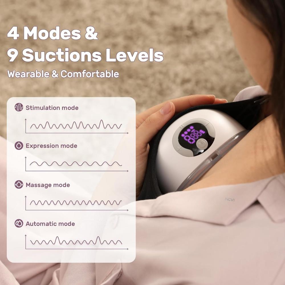 Wearable Pumps S32 for Breastfeeding, Electric Breast Pump with 4 Modes & 9 Levels, Wireless Portable Breast Pump with LCD Display