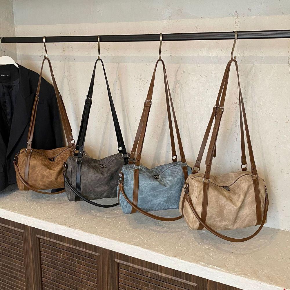 Korean Style Bowling Shoulder Bag Vintage Pillow Handbag Portable Boston Crossbody Bag Shopping