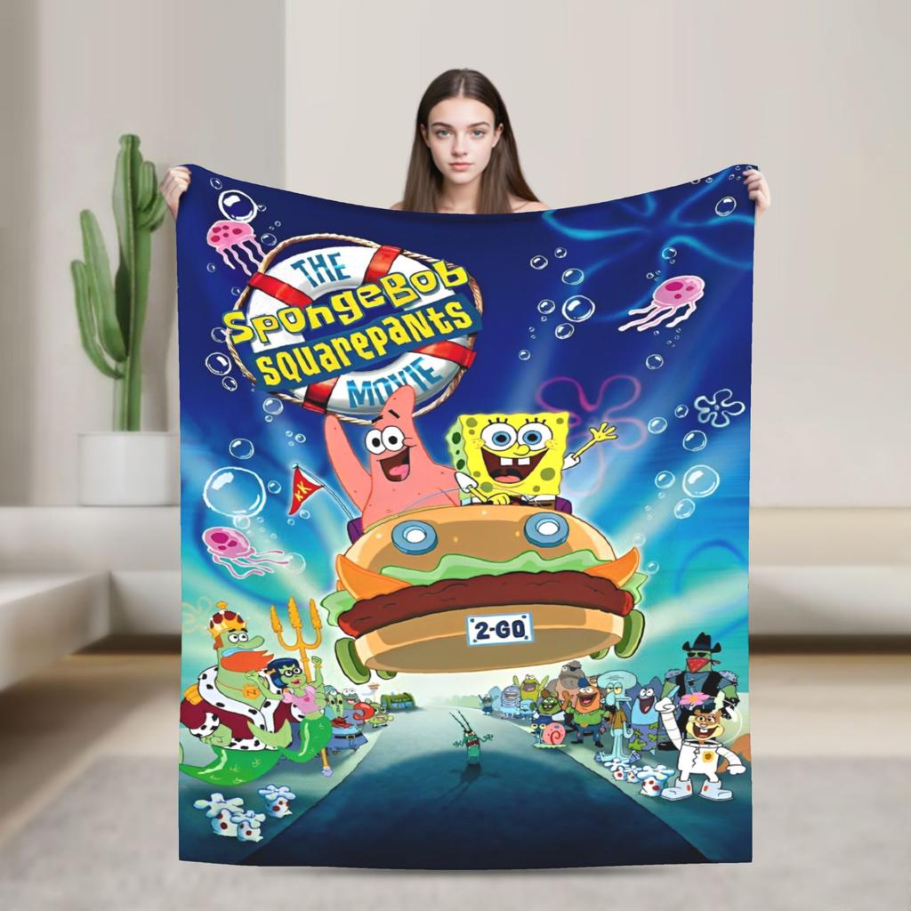 SpongeBob SquarePants Cartoon Blankets Fleece Lightweight Thin Throw Blanket for Bedroom Sofa Bed Rug