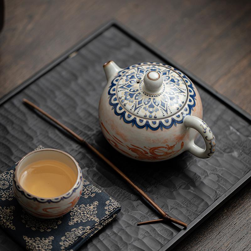 Chinese Style Ru Kiln Ceramic Tea Set Retro Cover Bowl Tea Cup Teapot Personal Tea Cups Bowl Kung Fu Household Teaware Ceremony